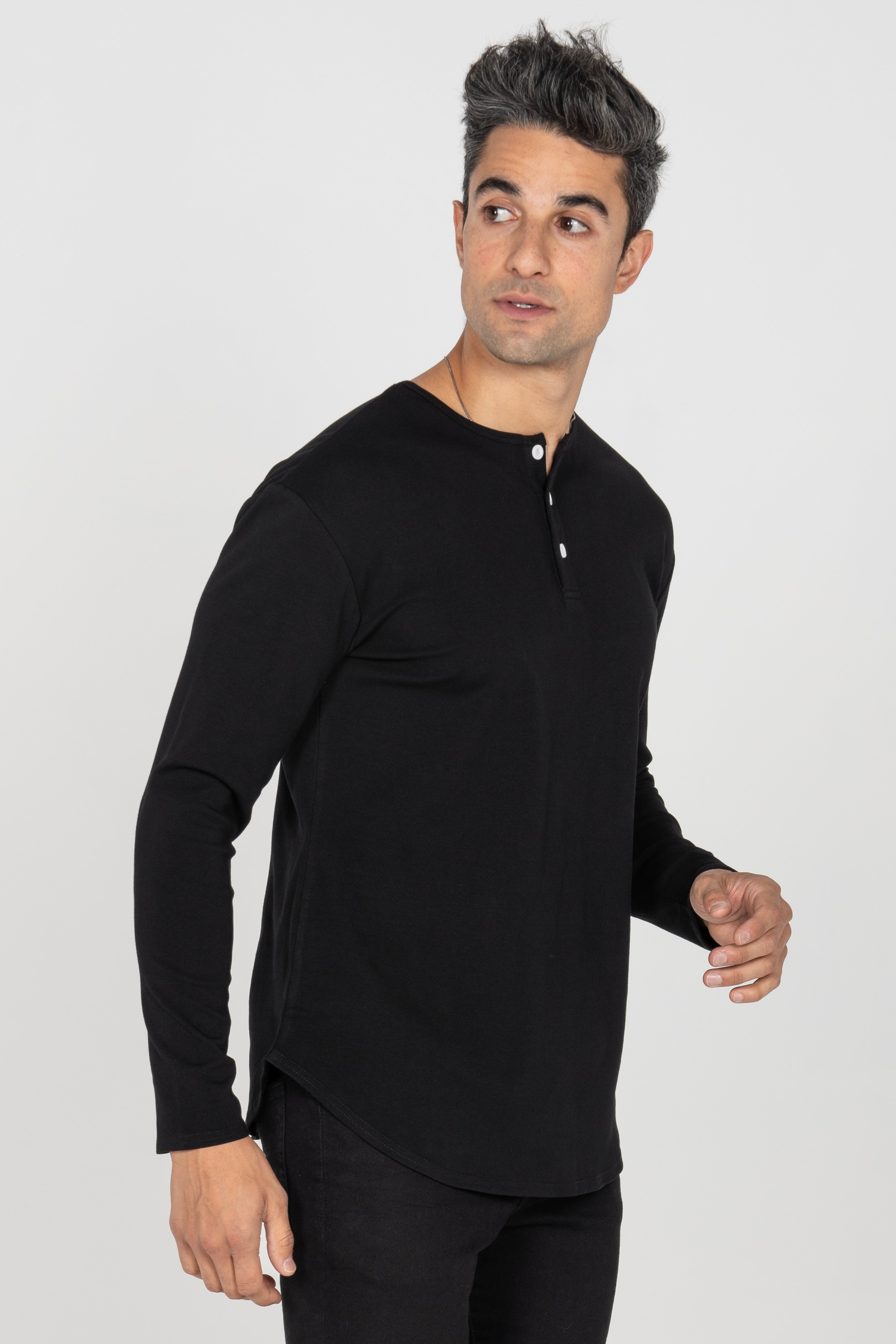 L/S Curve Henley: Black - Rule Of Threads