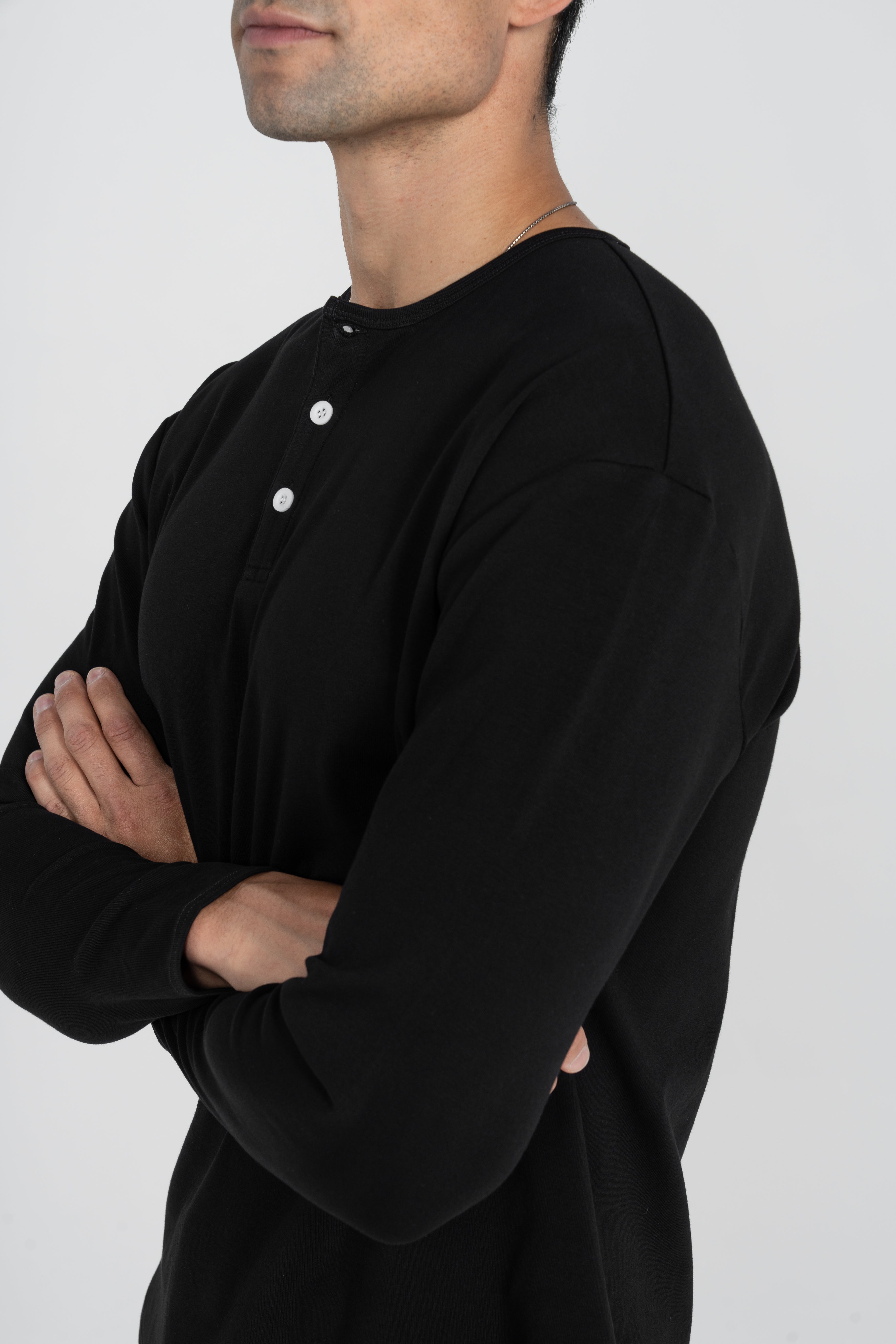 L/S Curve Henley: Black - Rule Of Threads