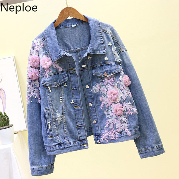 Embroidered Stars Denim Ladies Jeans Jackets