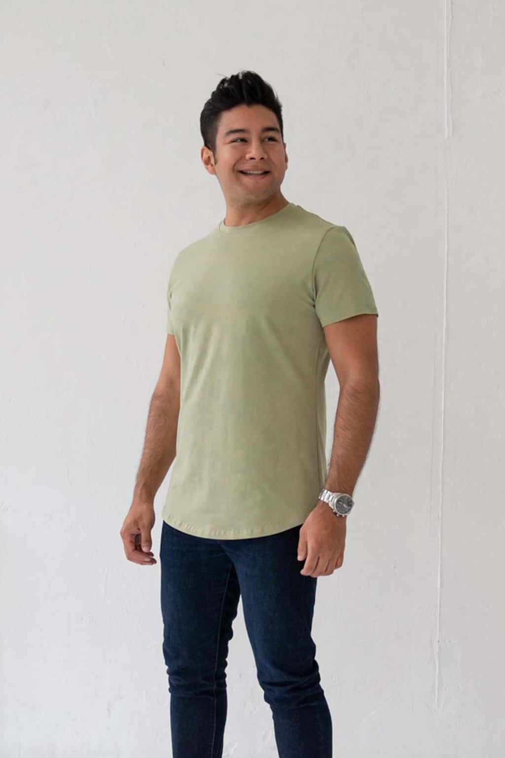 Slim Curve Crew T-Shirt: Khaki Green - Rule Of Threads