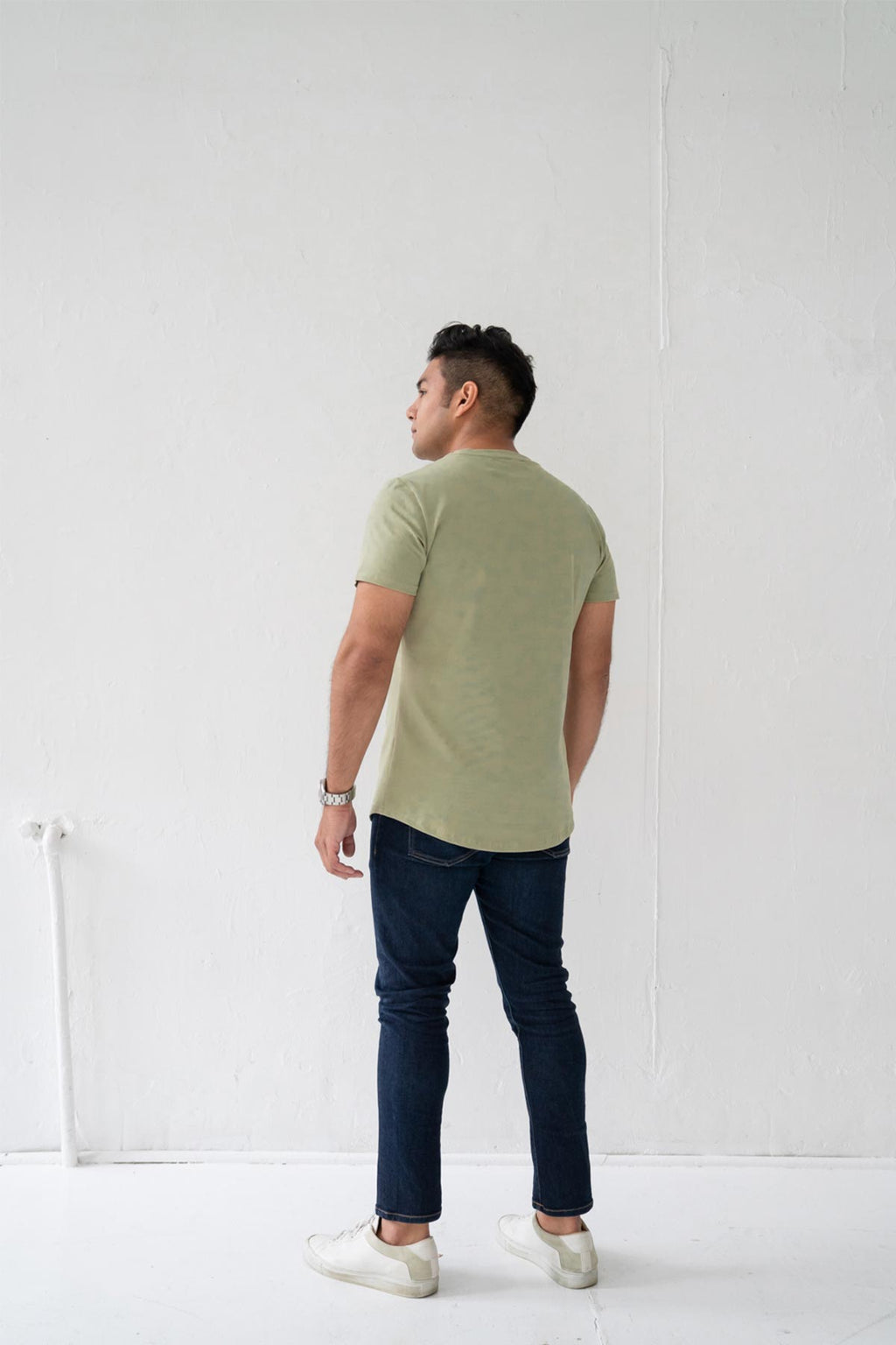 Slim Curve Crew T-Shirt: Khaki Green - Rule Of Threads